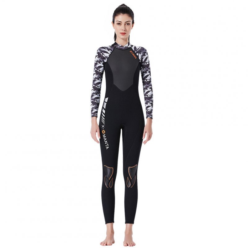 Diving Suit for Men 1.5MM Siamese Warm Jellyfish Suit Sun Block Female Ourdoor Long Sleeve Swimwear 1.5MM female black/white_XL