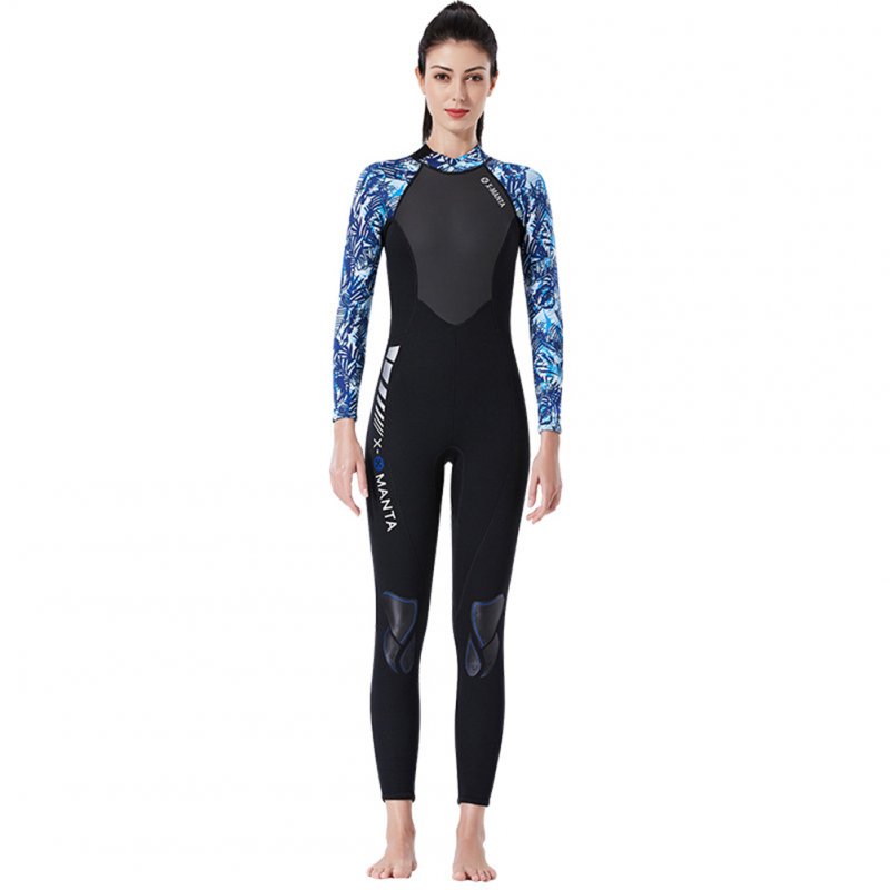 Diving Suit for Men 1.5MM Siamese Warm Jellyfish Suit Sun Block Female Ourdoor Long Sleeve Swimwear 1.5MM female blue/white_XL