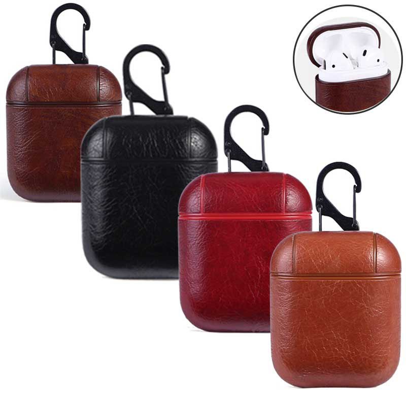 Genuine Leather Airpods Earphone Protective Case Cover for Apple AirPod - Red