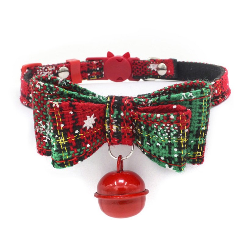 Dog Christmas Collar With Bells Cute Bow Tie Adjustable 27-40cm Neck Circumference Pet Collar Neck Accessories Green neck circumference 27-40cm