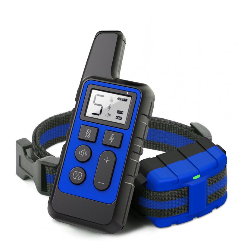 Dog Training Collar Electric Shock Vibration Sound Anti-Bark Remote Electronic Collars Waterproof Pet Supplies blue