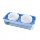Double Cat Dog Bowl Food Water Ceramic Bowl Adjustable Oblique Neck Protection Pet Feeder For Kitten Puppy blue