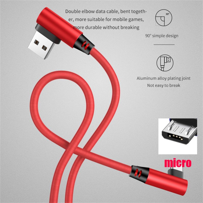 Double Elbow 90 Degree Micro Usb Type-c Data Cable Fast Charging Cable For Laptop Phone Charger Line Red micro Android interface 0.25m