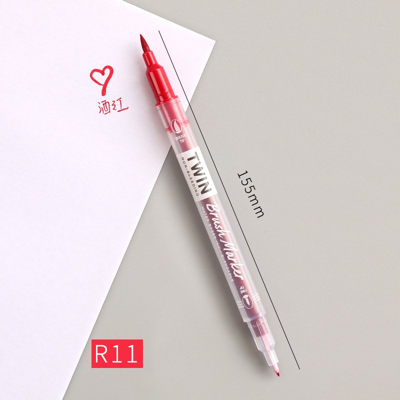Double Head Marker Pen Multi Color Watercolor Water Based Hand Account Painting Pen Stationery Office Stationery R11 wine red_15cm