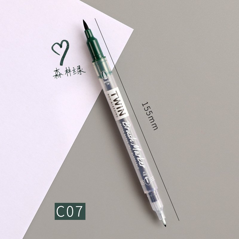 Double Head Marker Pen Multi Color Watercolor Water Based Hand Account Painting Pen Stationery Office Stationery C07 forest green_15cm