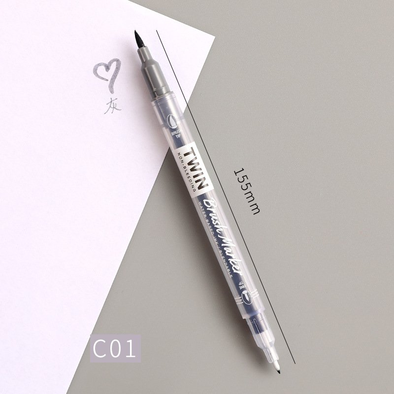 Double Head Marker Pen Multi Color Watercolor Water Based Hand Account Painting Pen Stationery Office Stationery C01 gray_15cm