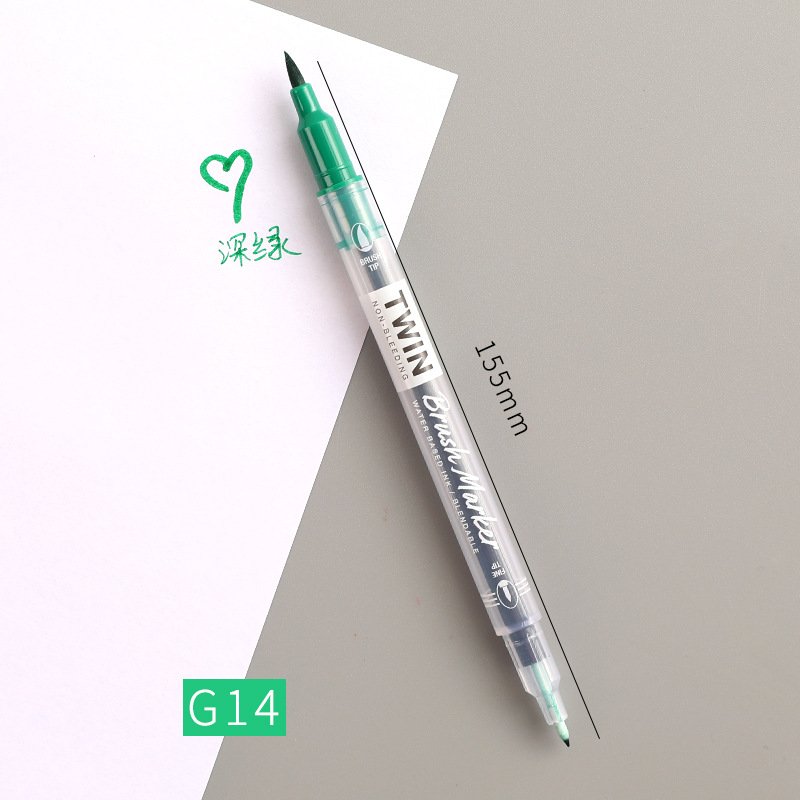 Double Head Marker Pen Multi Color Watercolor Water Based Hand Account Painting Pen Stationery Office Stationery G14 dark green_15cm