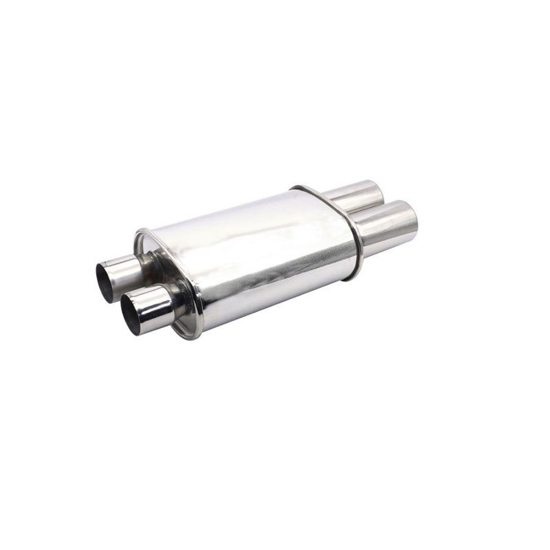 Double Inlet Outlet Exhaust Tips Muffler Stainless Steel Straight-Through Performance Muffler Flat Drum Exhaust Tip Exhaust Pipe Auto Exterior Accessories XH-EP050-SL silver