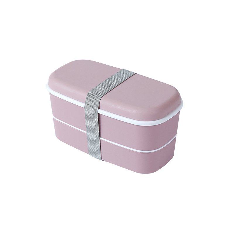 Double Layer Frosted Lunch Box With Built-in Tableware Food Storage  Container Pink