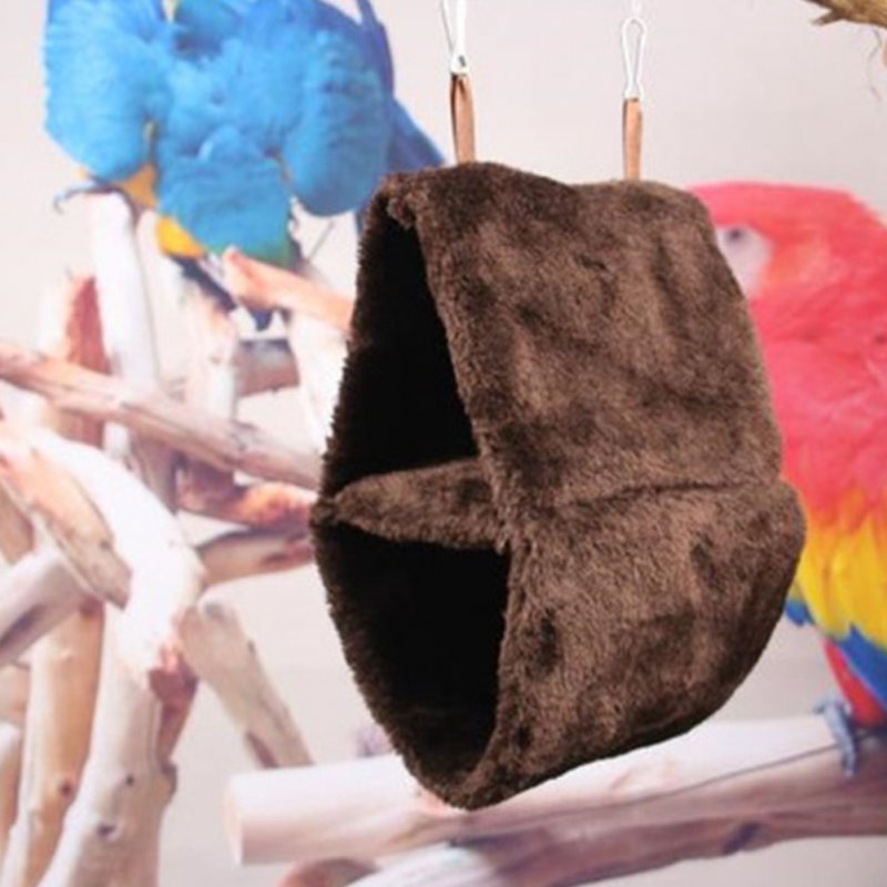 Double Layer Plush Nest Parrot Bird Hammock with Hanging Hook for Pet coffee_25*15*33