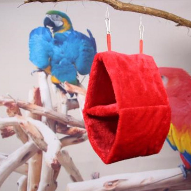 Double Layer Plush Nest Parrot Bird Hammock with Hanging Hook for Pet bright red_25*15*33