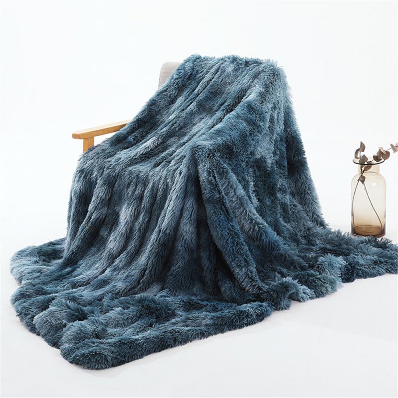 Double Layer Throw Blanket Long Hair Plush Decorative Tie-dye Blankets for Couch Sofa Bed Tie-dye blue