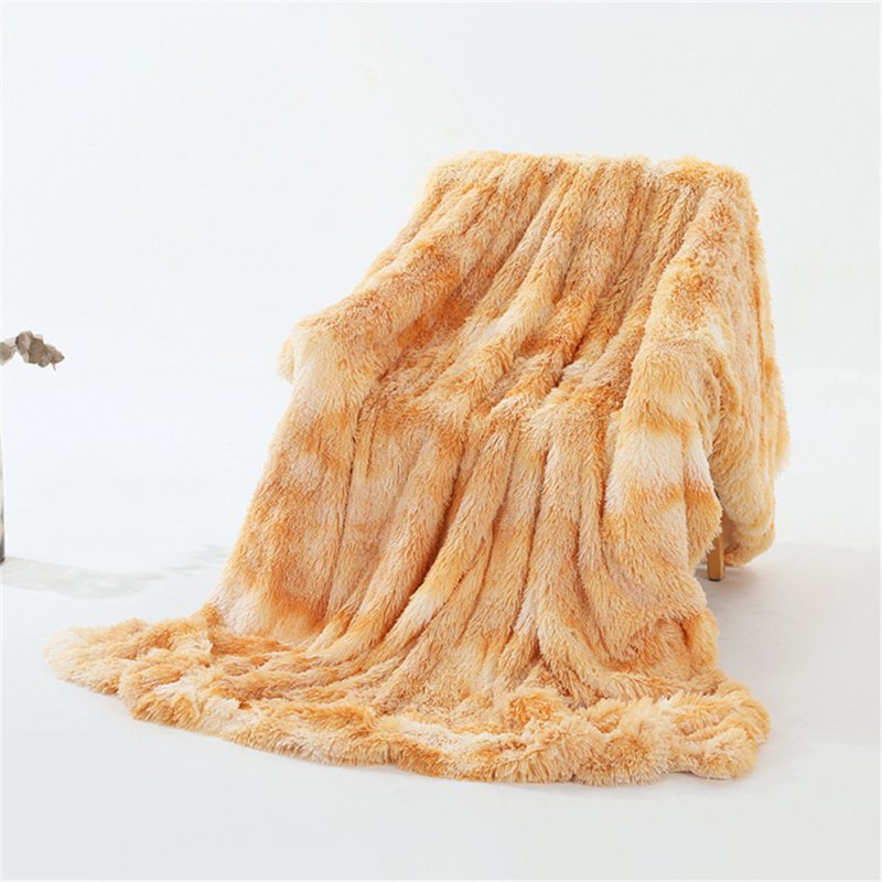Double Layer Throw Blanket Long Hair Plush Decorative Tie-dye Blankets for Couch Sofa Bed Tie-dye beige