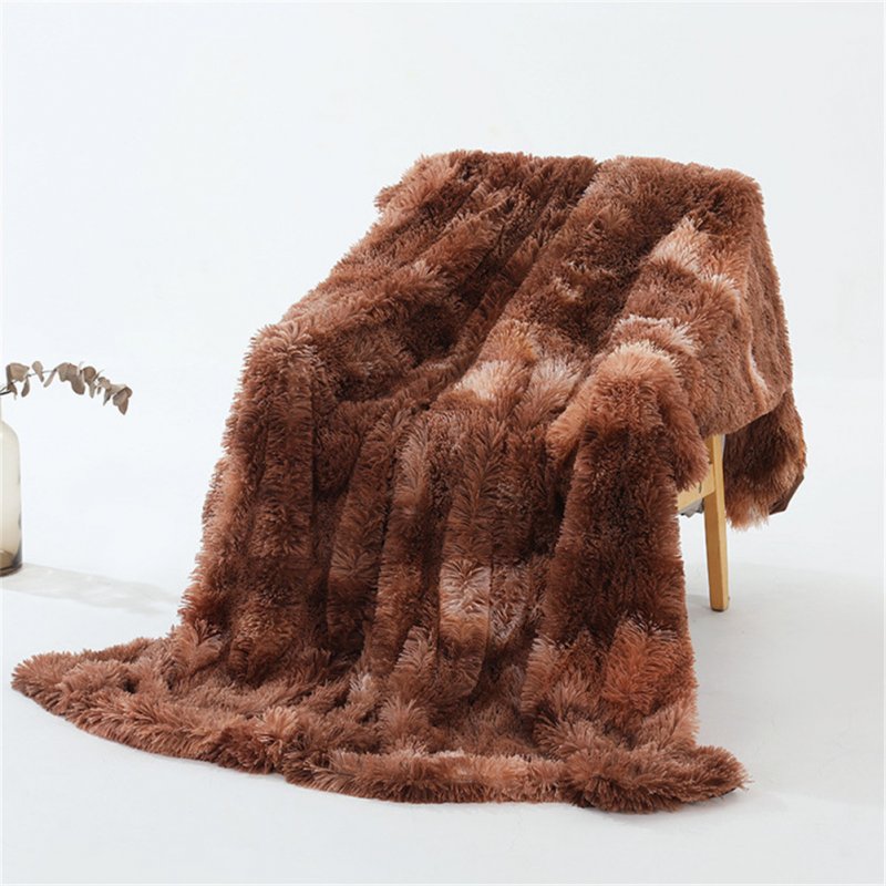 Double Layer Throw Blanket Long Hair Plush Decorative Tie-dye Blankets for Couch Sofa Bed Tie-dye brown