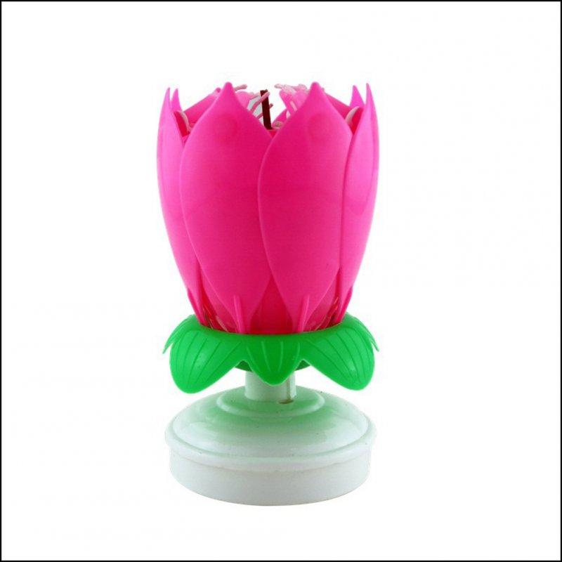 Double Layers Lotus Musical Happy Birthday Candles Romantic Flower Light Cake Kids Party Gifts [Pink]