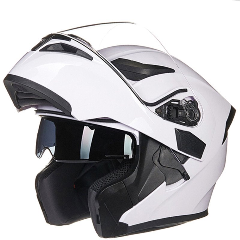 Double Lens Motorcycle Helmet White L