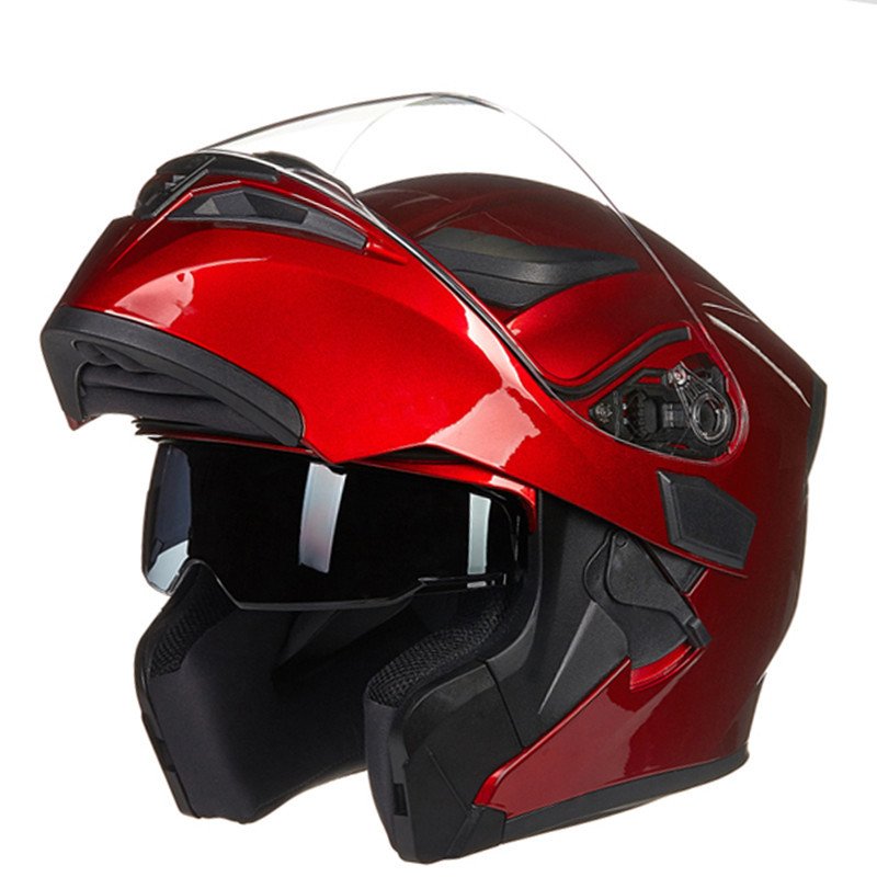 Double Lens Motorcycle Helmet Washable Liner Aerodynamic Design Helmet Red XL