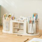 Double Rotating Desk Organizer With 3 Drawer, 2 Rotating Pen Holders, 1 Top Storage Box, Large Capacity Pencil Holder Cosmetic Display Case, For Home, School white