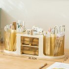 Double Rotating Desk Organizer With 3 Drawer, 2 Rotating Pen Holders, 1 Top Storage Box, Large Capacity Pencil Holder Cosmetic Display Case, For Home, School yellow
