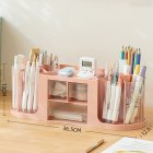 Double Rotating Desk Organizer With 3 Drawer, 2 Rotating Pen Holders, 1 Top Storage Box, Large Capacity Pencil Holder Cosmetic Display Case, For Home, School pink