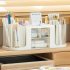 Double Rotating Desk Organizer With 3 Drawer  2 Rotating Pen Holders  1 Top Storage Box  Large Capacity Pencil Holder Cosmetic Display Case  For Home  School bl
