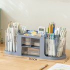 Double Rotating Desk Organizer With 3 Drawer, 2 Rotating Pen Holders, 1 Top Storage Box, Large Capacity Pencil Holder Cosmetic Display Case, For Home, School blue