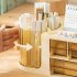 Double Rotating Desk Organizer With 3 Drawer  2 Rotating Pen Holders  1 Top Storage Box  Large Capacity Pencil Holder Cosmetic Display Case  For Home  School bl