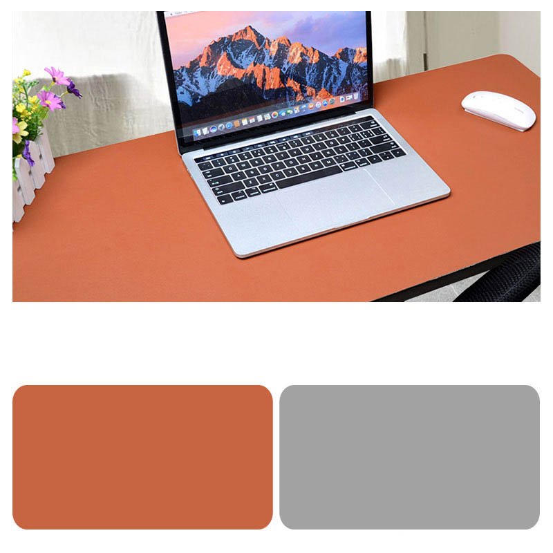 Double Sided Desk Mousepad Extended Waterproof Microfiber Gaming Keyboard Mouse Pad for Office Home School Brown + light gray_Size: 60x30