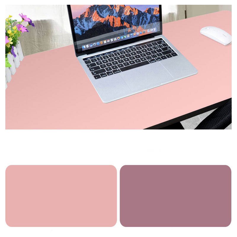 Double Sided Desk Mousepad Extended Waterproof Microfiber Gaming Keyboard Mouse Pad for Office Home School Pink + hibiscus purple_Size: 60x30