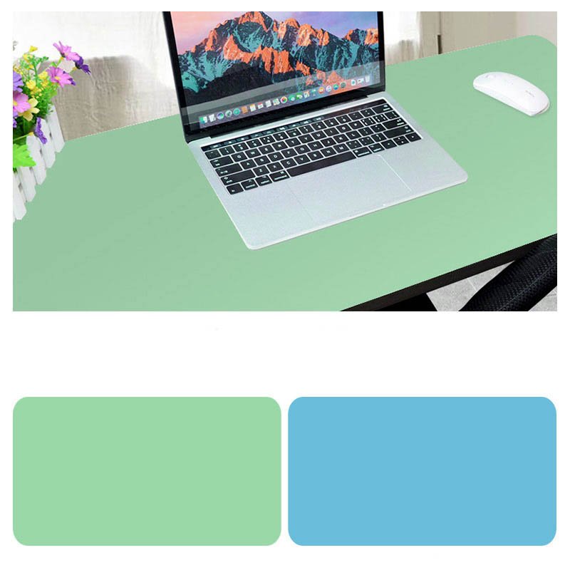 Double Sided Desk Mousepad Extended Waterproof Microfiber Gaming Keyboard Mouse Pad for Office Home School Light green + lake blue_Size: 60x30