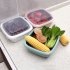 Double Tier Storage Box with Lid Household Refrigerator Fruit Vegetable Drain Basket Lake Blue 24   24   13cm