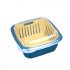 Double Tier Storage Box with Lid Household Refrigerator Fruit Vegetable Drain Basket Lake Blue 24   24   13cm