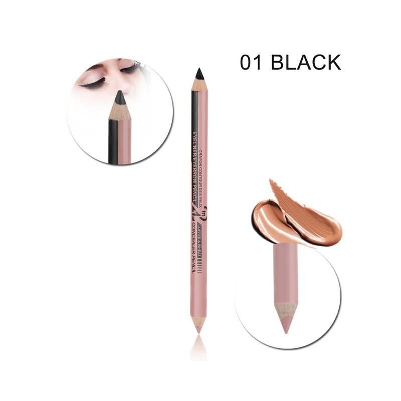 Double-headed  2-in-1 Eyeliner Eyebrow Pencil Concealer Pen Waterproof Eye Make Up 01 # black + nude pink_12 pcs