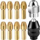 Drill Chuck Collet Set, Rotary Tool Accessories, 1/32 Inch To 1/8 Inch Replacement 4486 Drill Keyless Bit With Built-in Spring, 4485 Nut, 4486 Chuck, 8 Copper Core Tool Set 4485nut+4486 chuck8copper core