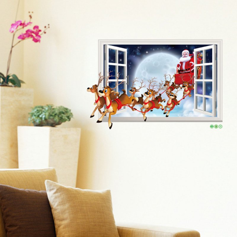 Driving Santa Claus Elk 3D Window Wall Christmas Decoration Living Room Background Sticker Decal XH7229 50x70cm