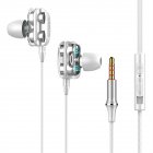 Dual Drivers Wired Headset Quad-core Dynamic Hi-fi Headphones Super Base Line Control With Mic Speaker Compatible For Huawei Xiaomi White