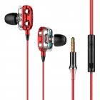Dual Drivers Wired Headset Quad-core Dynamic Hi-fi Headphones Super Base Line Control With Mic Speaker Compatible For Huawei Xiaomi red