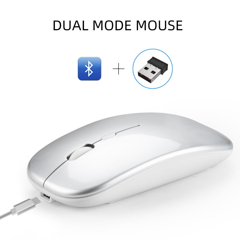 Dual Mode Bluetooth 4.0 + 2.4G Wireless Mute Computer Mouse for PC Laptop Silver