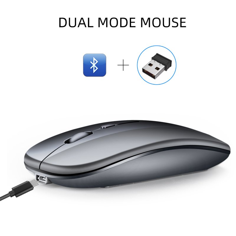 Dual Mode Bluetooth 4.0 + 2.4G Wireless Mute Computer Mouse for PC Laptop gray
