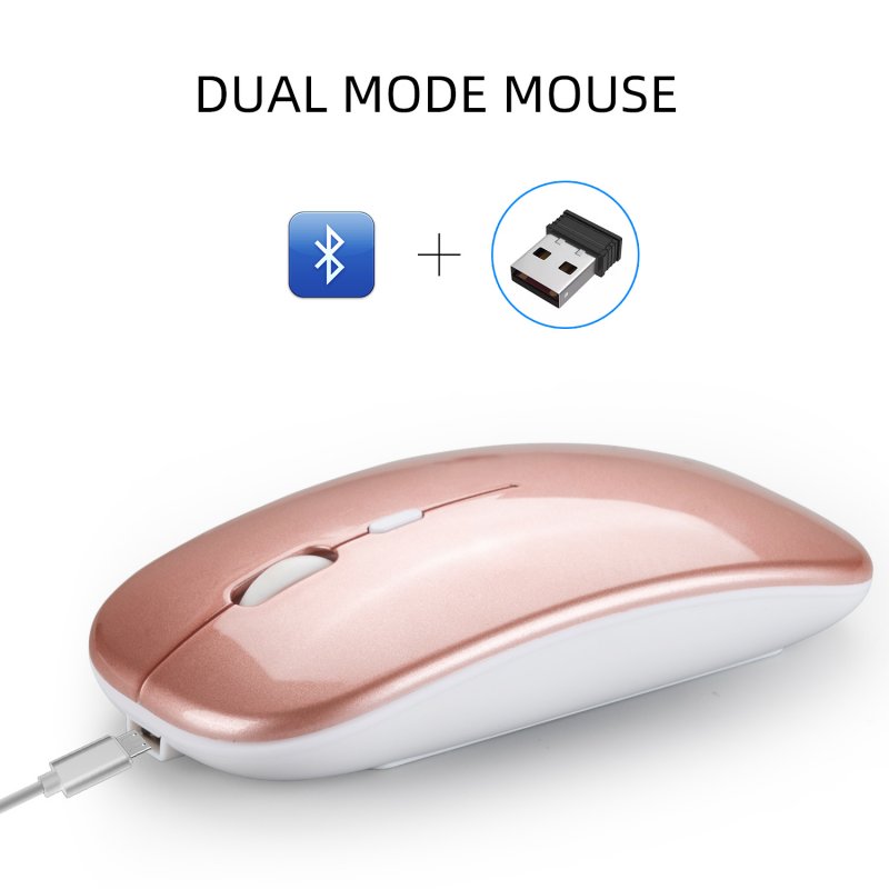 Dual Mode Bluetooth 4.0 + 2.4G Wireless Mute Computer Mouse for PC Laptop Rose gold