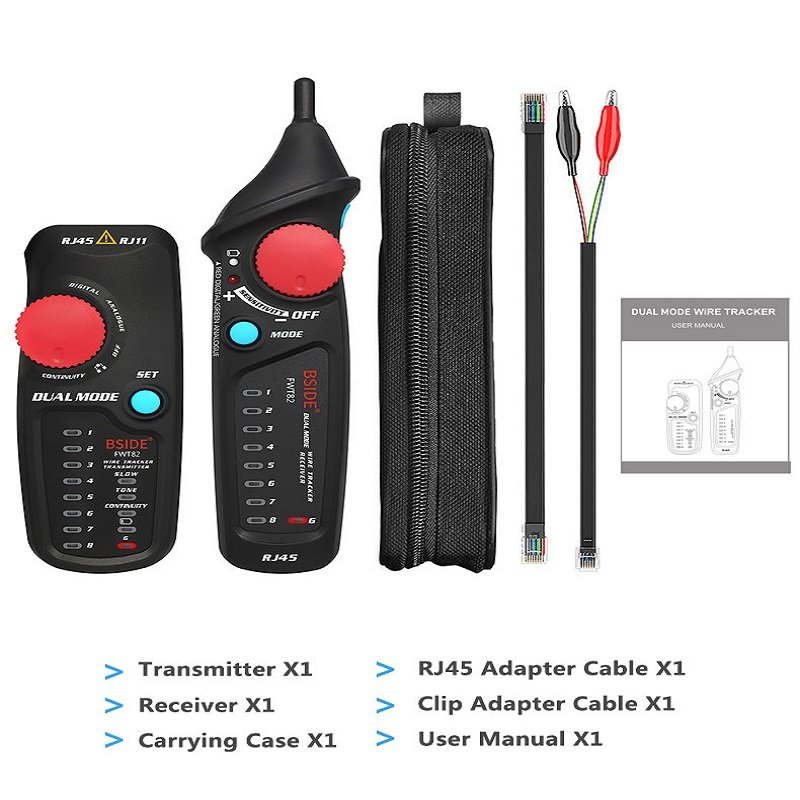 Dual Mode Network Cable Tracker Wire Toner RJ45 RJ11 Ethernet LAN Tracer Analyzer Detector Line Finder Black + red