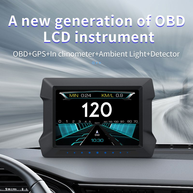 Dual System Hud Obd2 GPS Head-up Display HD Obd LCD Instrument Speedometer Black