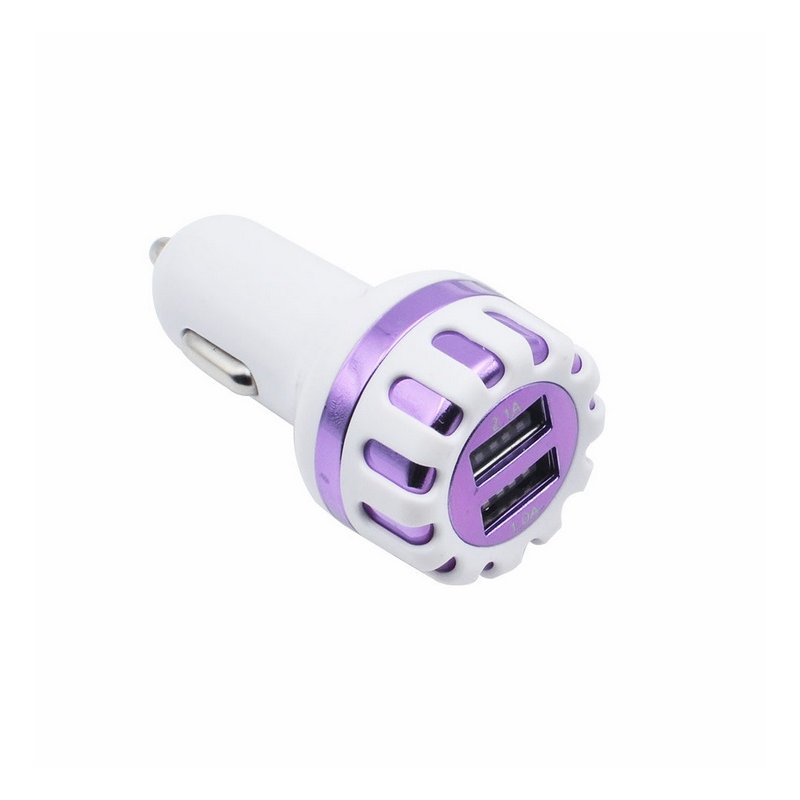 Dual Usb Car Charger Dc 5v/ 2.1a Fast Charging Adapter Universal Dual Usb Car-charger Adapter Purple