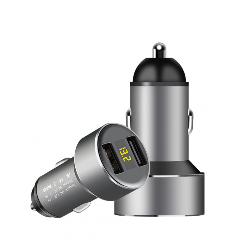 Dual Usb Car Charger Digital Display Multi-functional Constant Temperature Charging Adapter Vehicle Parts grey