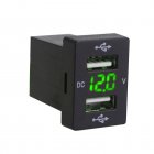 Dual Usb Car Charger Digital Voltmeter Display Real-Time Quick Charge Power Adapter Socket For Mobile Phone green