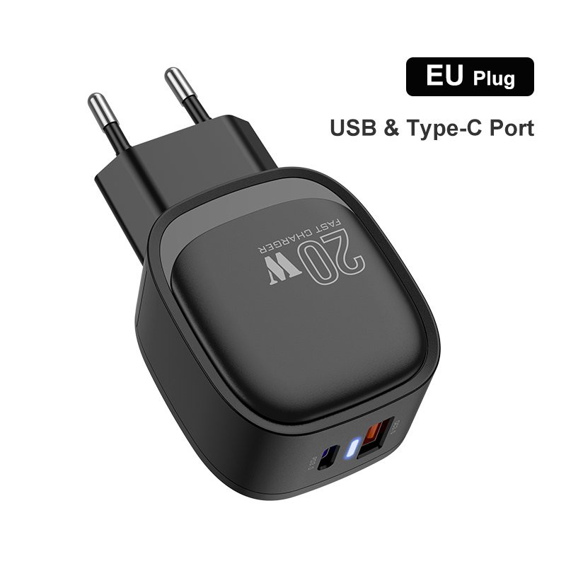 Dual-port Mobile Phone Charger Usb Pd20w Fast Charging For Phone EU plug