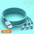 Durable No Cracking TPE 3 in 1 Fast Charging Data Cable Pure Copper Core Good Elasticity Compatible For Iphone Android Type c blue 1 meter