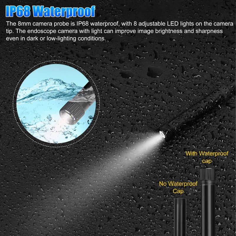 HD Wireless Wifi Borescope Endoscope Industrial Pipeline Inspection Camera Compatible for iOS Android 