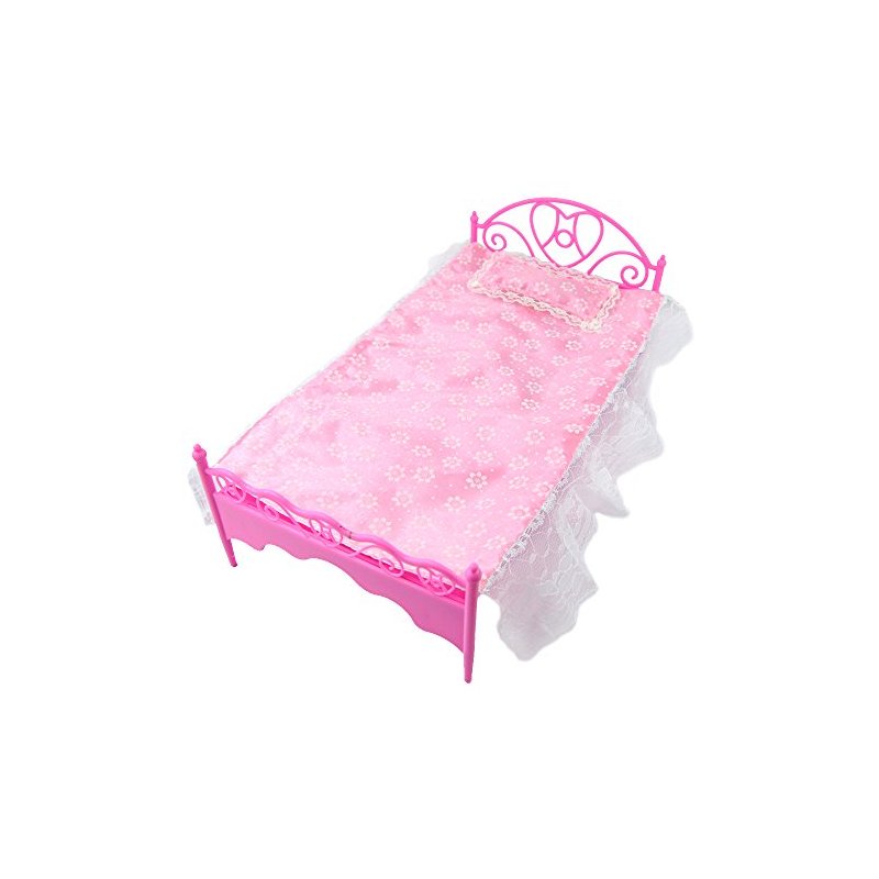E-TING Pink Mini Bed With Pillow dolls Dollhouse Bedroom Furniture 1