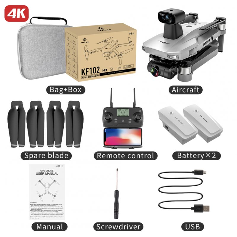 Kf102 Max GPS Drone 4k Fpv HD Camera Drones 2-axis Gimbal Brushless Motor RC Quadcopter Vs Sg906 Max
